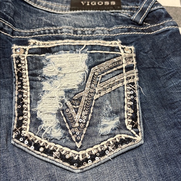 Vigoss Dublin Skinny Jeans Size 16 x 28 Raw Frayed Hem Embellished Distressed - Picture 9 of 13